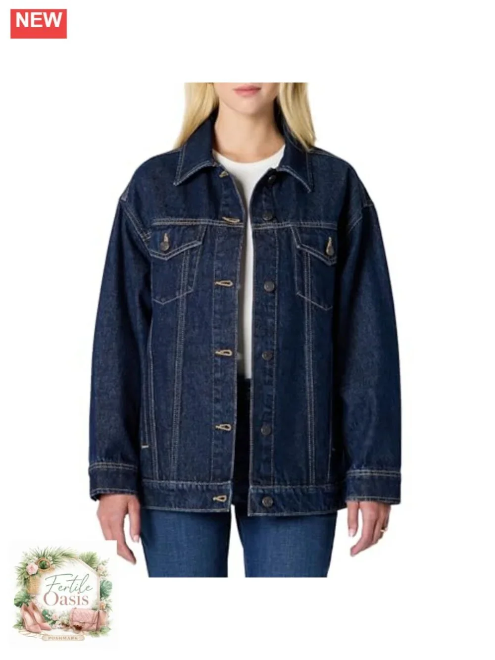 Women's Oversized-Fit Rigid Denim Trucker Jacket Heavyweight Cotton